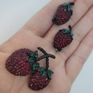 Strawberry Brooch & Earrings Set by Albert Weiss